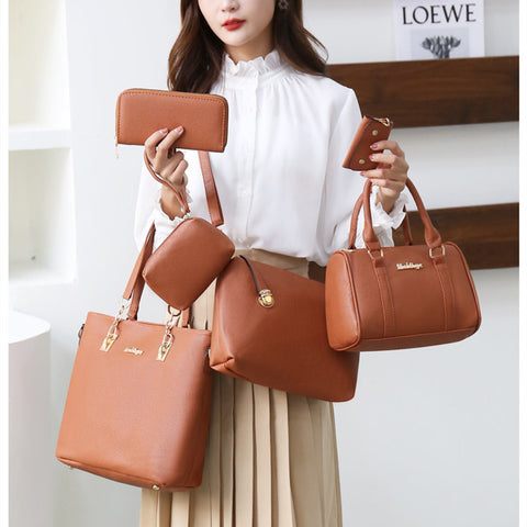 Hot selling high quality pu handbags 5pcs in 1 set fashion ladies handbag women bag set big capacity shoulder crossbody bag